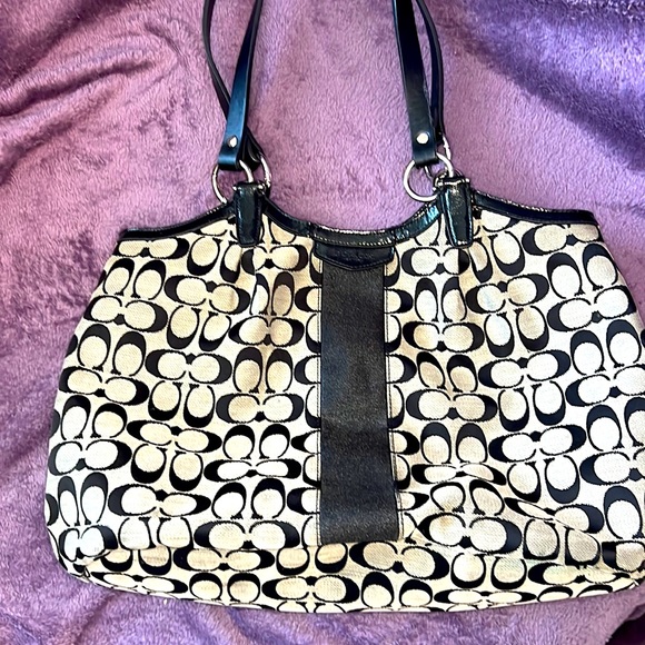 Coach, gray and black canvas bag, large - Picture 1 of 4